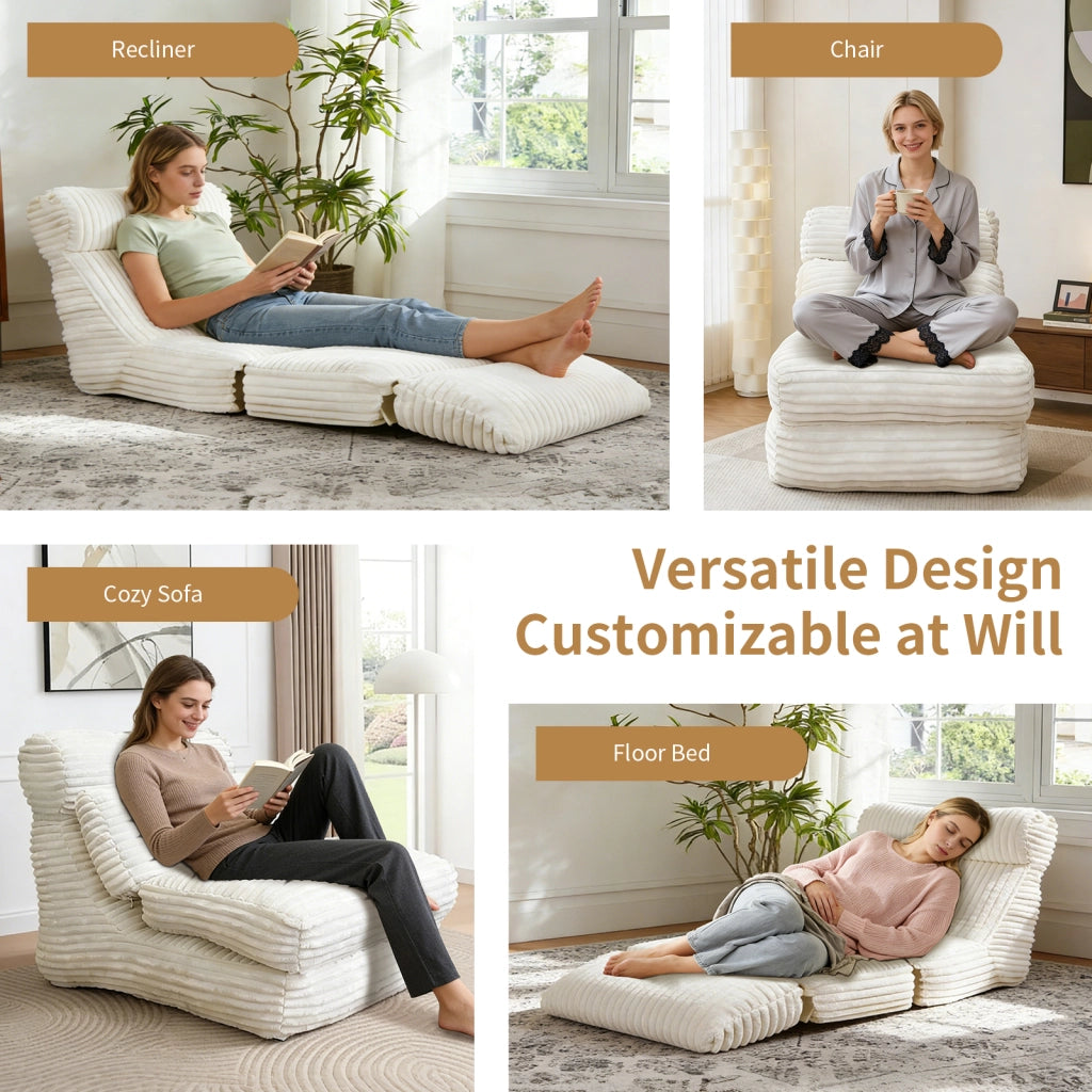 Méridienne modulare convertibile con funzione letto e schienale ergonomico in flanella bianca per studio e soggiorno
