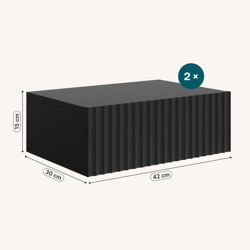 Set di 2 Comodini Sospesi da Parete Nand con Cassetto 42x30x15 cm Nero [en.casa]