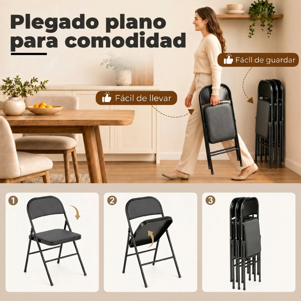 Set di 4 Sedie Pieghevoli Imbottite con Schienale ¨C Zephmum ¨C Nero 45x46x78 cm