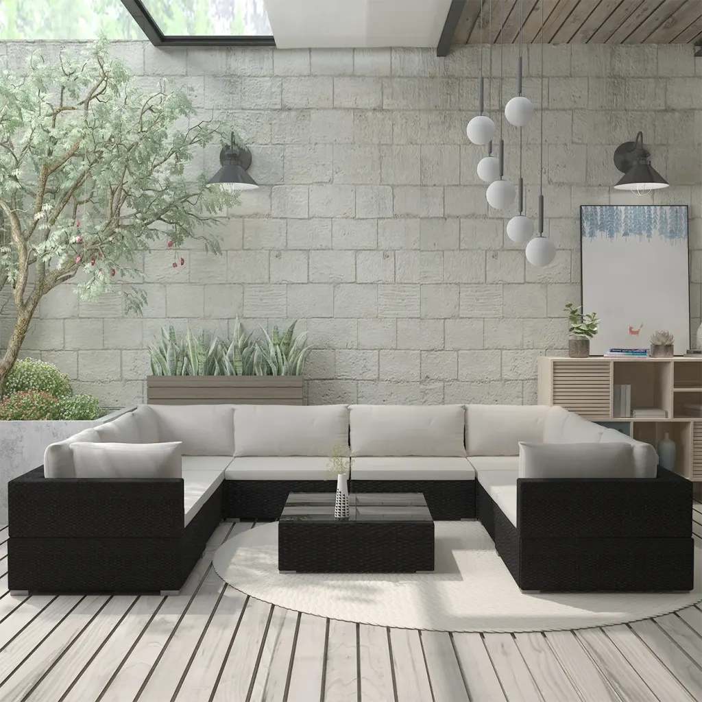 Set Divani da Giardino 9 pz con Cuscini in Polyrattan Nero cod mxl 70436