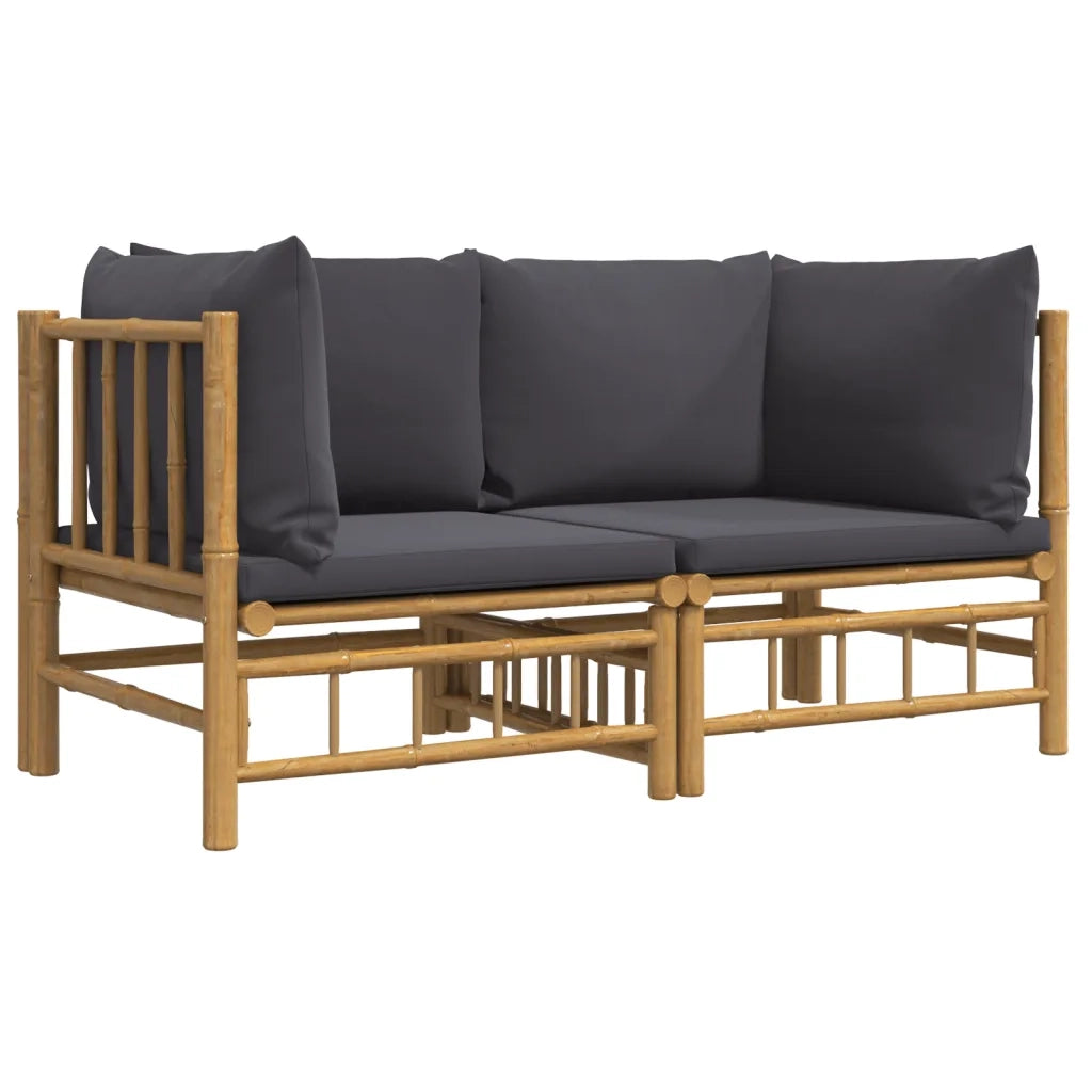 Divani Angolari da Giardino con Cuscini-Sofa da giardino Grigio Scuro 2pz Bamb¨´