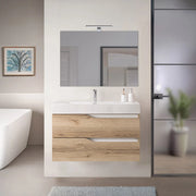 Mobile bagno sospeso 100cm quercia e bianco con lavabo in resina Sumya
