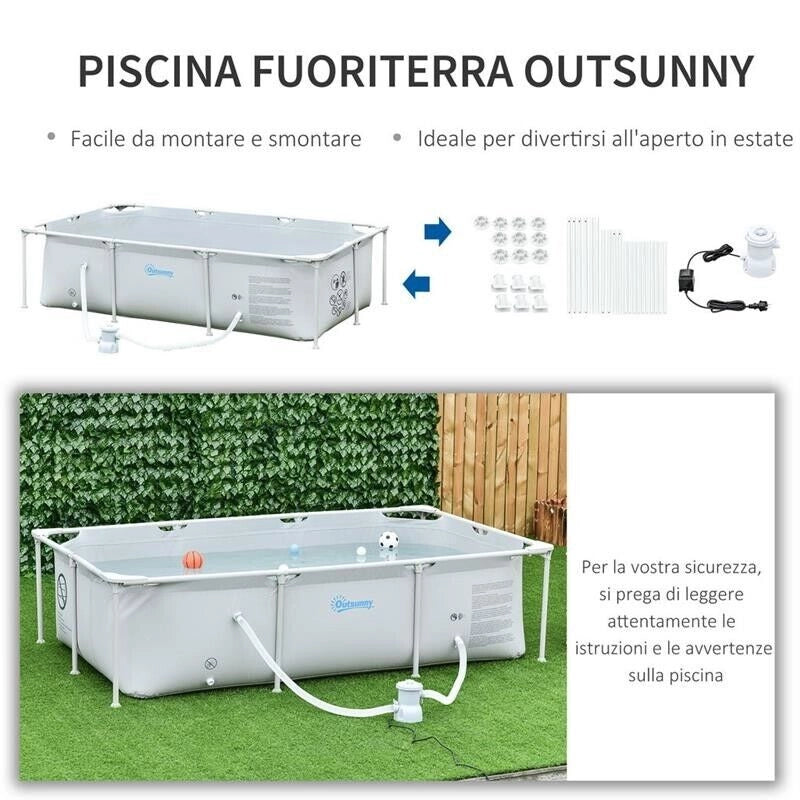 PISCINA FUORI TERRA AUTOPORTANTERETTANGOLARE 252 X 152 X 65 CM GRIGIA