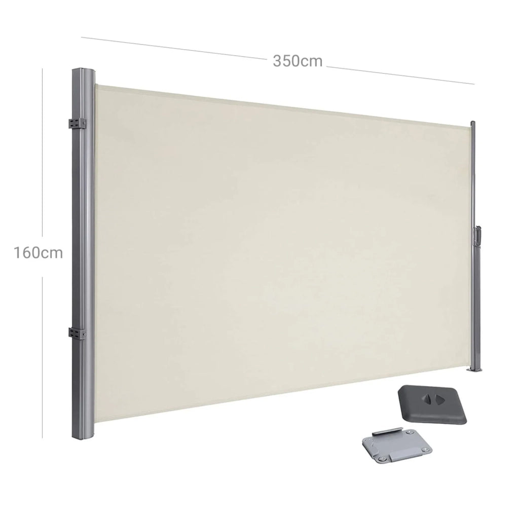 Tenda da sole laterale 1,6 x 3,5 m frangivista/parasole retrattile per balcone terrazza patio e giardino con fissaggio a terra protezione dalla vista beige 12_0001846