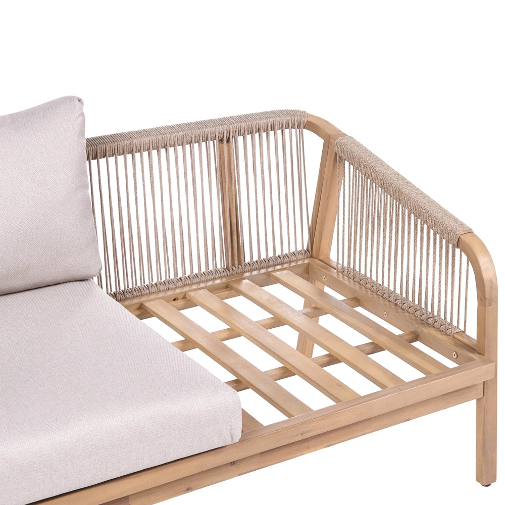 Set da giardino 4 elementi in legno di acacia con cuscini beige chiaro salotto da esterno design moderno