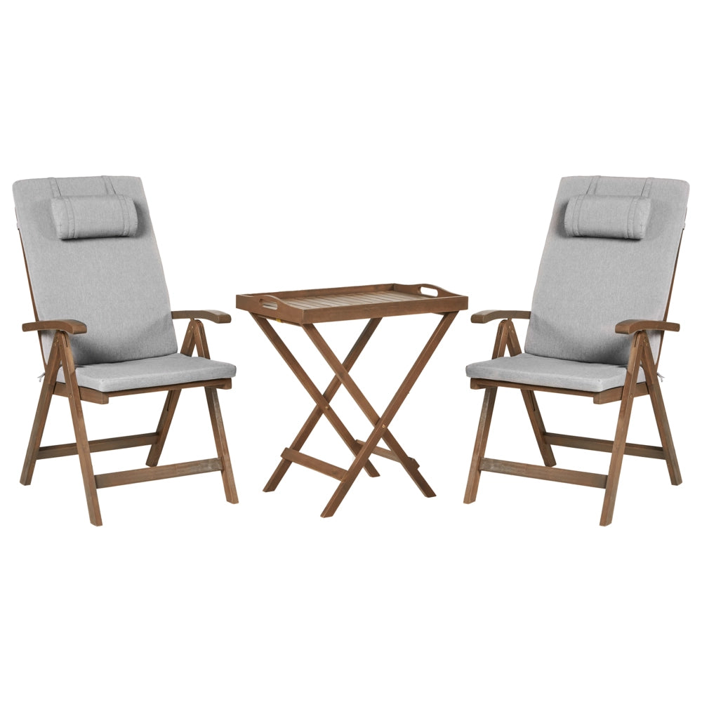 Set da giardino in acacia massiccia naturale con cuscini Grigio melange in stile rustico