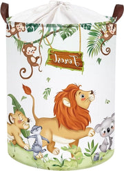 Cestello per bambini con coperchio 36 x 45 cm, 45L, con decorazioni di palme verdi e animali