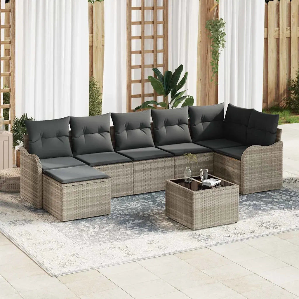 Set Divano da Giardino 8 pcs Grigio chiaro Poly Rattan 3354471