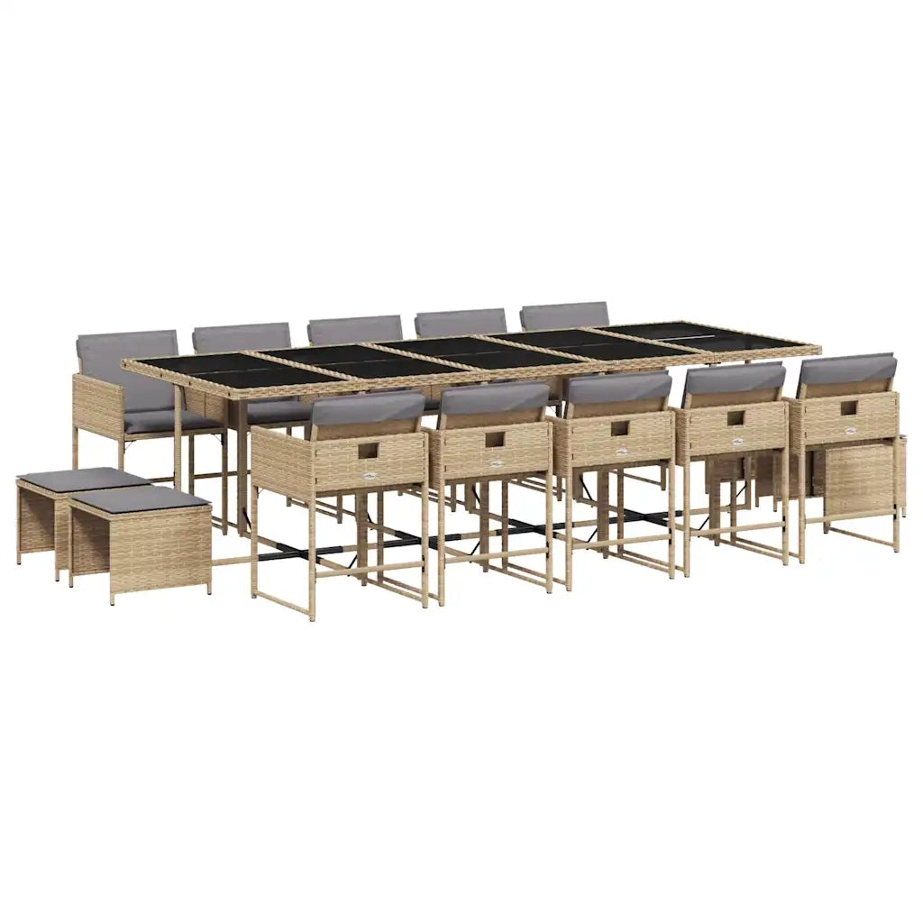 Set Pranzo da Giardino 15 pz con Cuscini Beige Misto Polyrattan 3278123