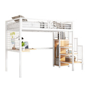 LETTO A CASTELLO IN METALLO CON ARMADIO INTEGRATO 90x200 cm BIANCO/NATURA