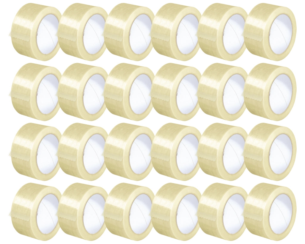 Nastro Adesivo Da Imballaggio Pacchi 50mm x 66 Metri Acrilico Resistente All'Acqua Silenzioso Sigilla Spedizioni Protezione Per Trasloco Prodotto Italiano Trasparente - 24 Rotoli