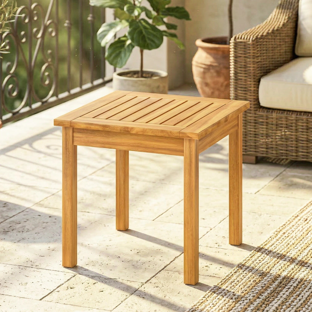 Tavolino da giardino quadrato ¨C zephmum ¨C 48x48 cm, legno effetto, gambe regolabili