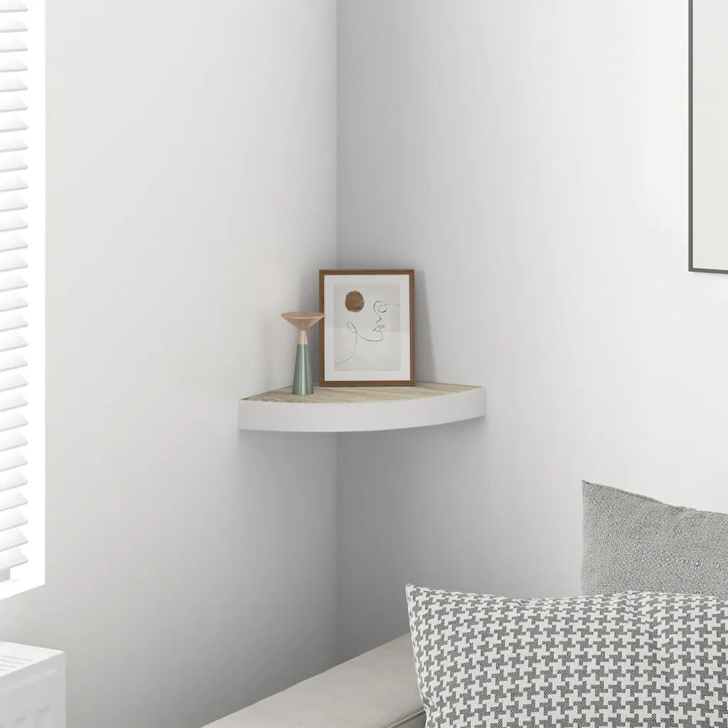 Mensola | Ripiano | Scaffale Angolare Rovere e Bianco 25x25x3,8 cm in MDF