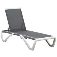 Lettino Prendisole con Schienale Reclinabile e Rotelle Posteriori, 195x67.5x33 cm, Grigio e Bianco