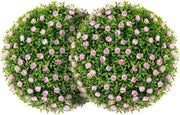Set di 2 Palla Topiaria con Fiori Finti 37 cm per Vaso, Sfera di Fiori Sintetica in PE da Giardino, Palline di Bosso Artificiali Decorative Realistico Arredamento da Interno ed Esterno
