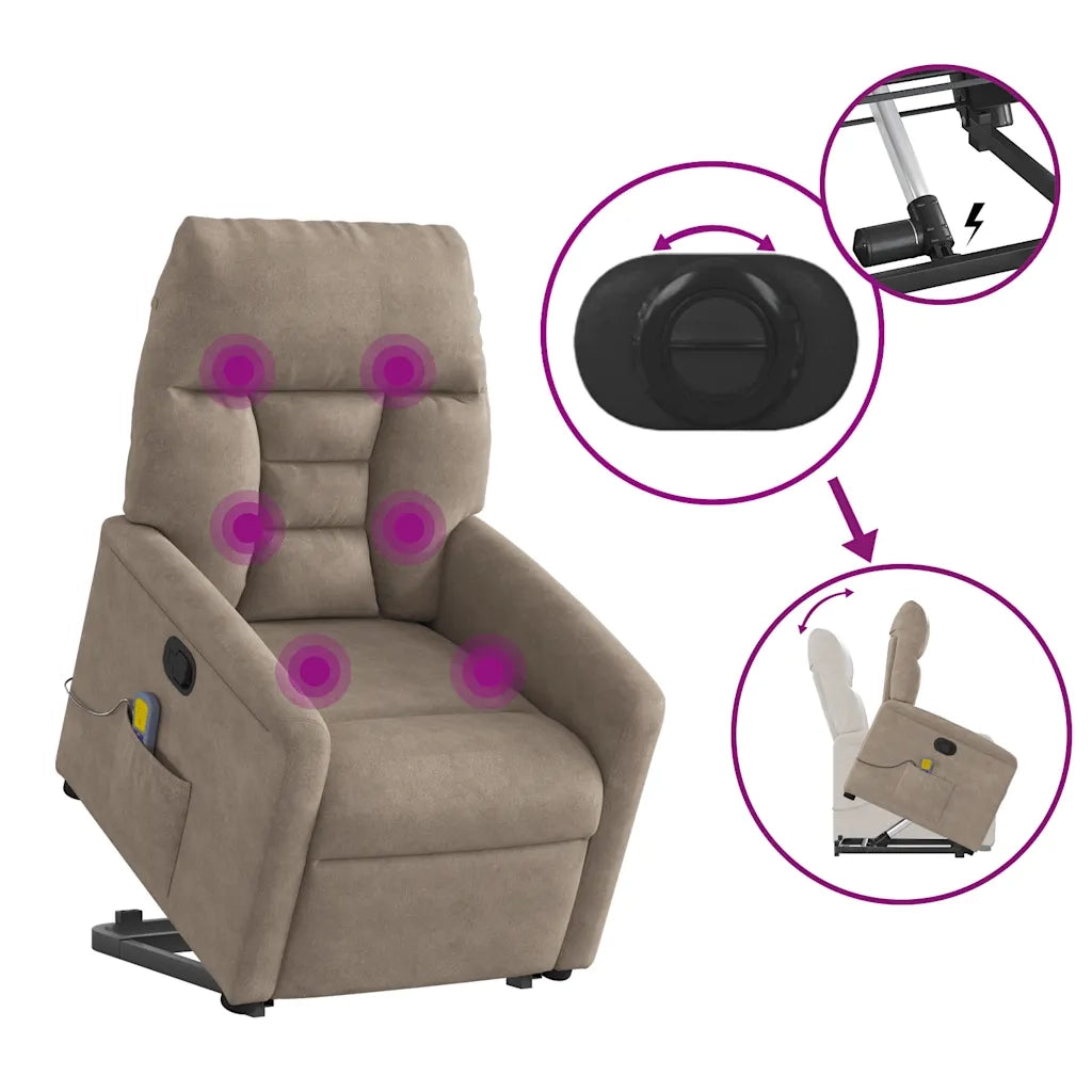 Poltrona Alzapersona Reclinante Massaggiante Tortora Microfibra 3303094