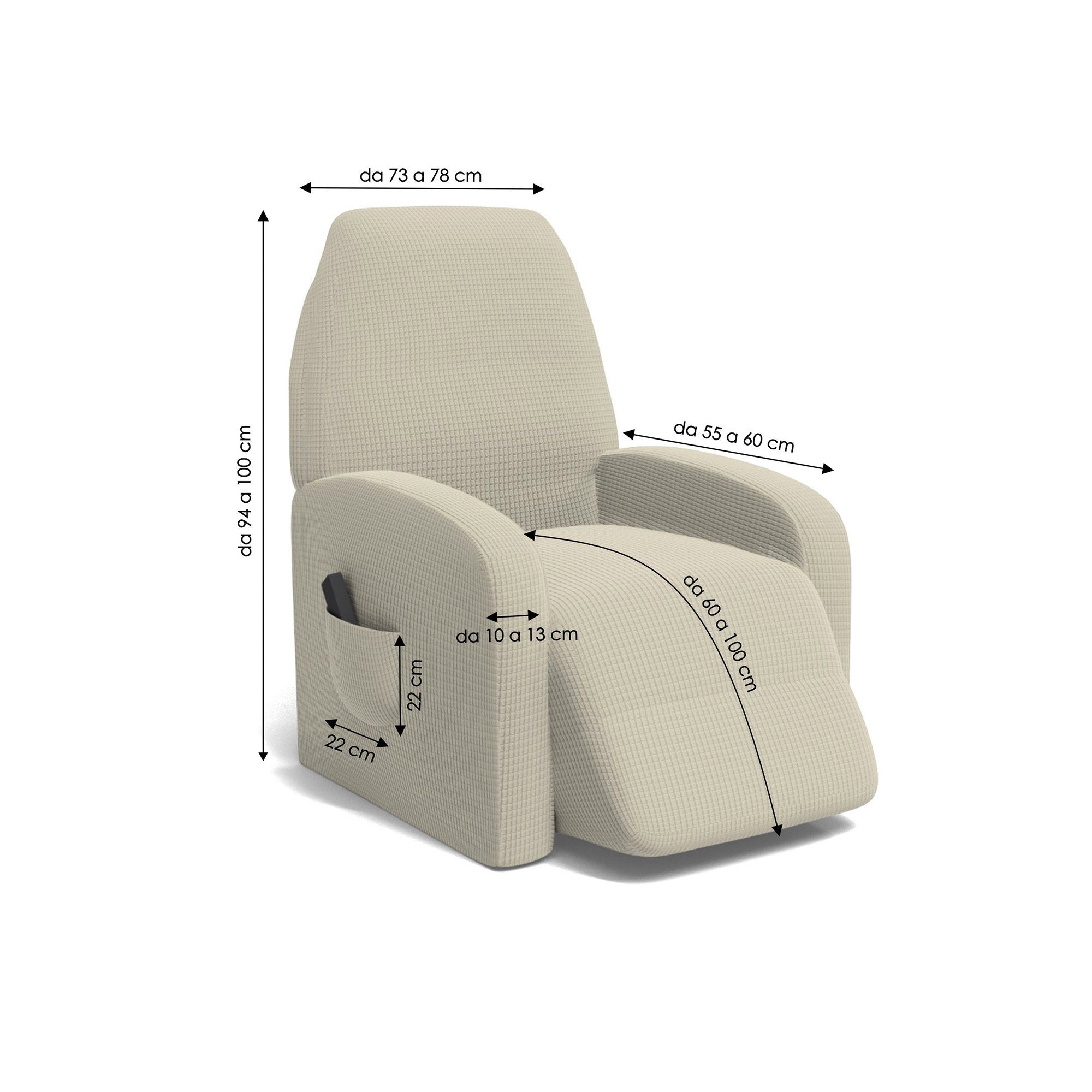 Copripoltrona Reclinabile Elasticizzato Taglia Unica con Tasca Laterale Panna