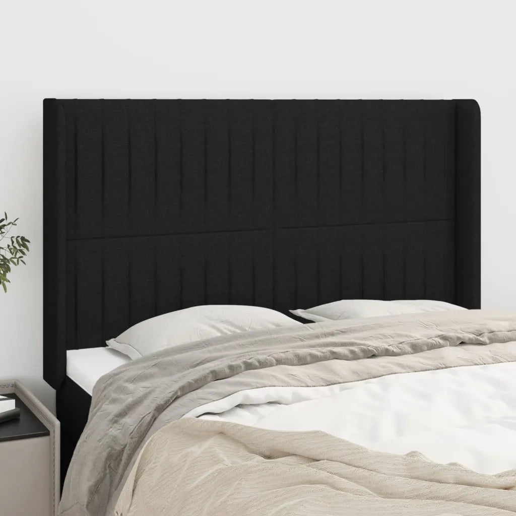 Testiera ad Orecchio-Testata con Orecchie Nera 147x16x118/128 cm in Tessuto 249087