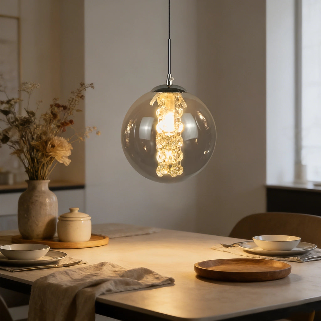 ZMH Lampada a sospensione vetro fumé moderna 1 luce altezza regolabile 120cm G9 per sala pranzo camera bar