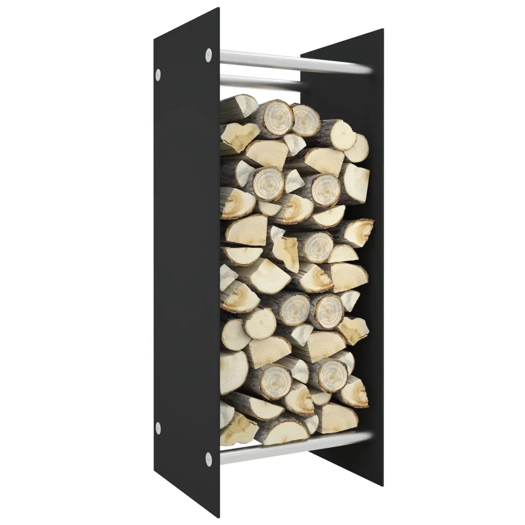 Porta Legna-Contenitore per Legna Nero 40x35x100 cm in Vetro Temperato