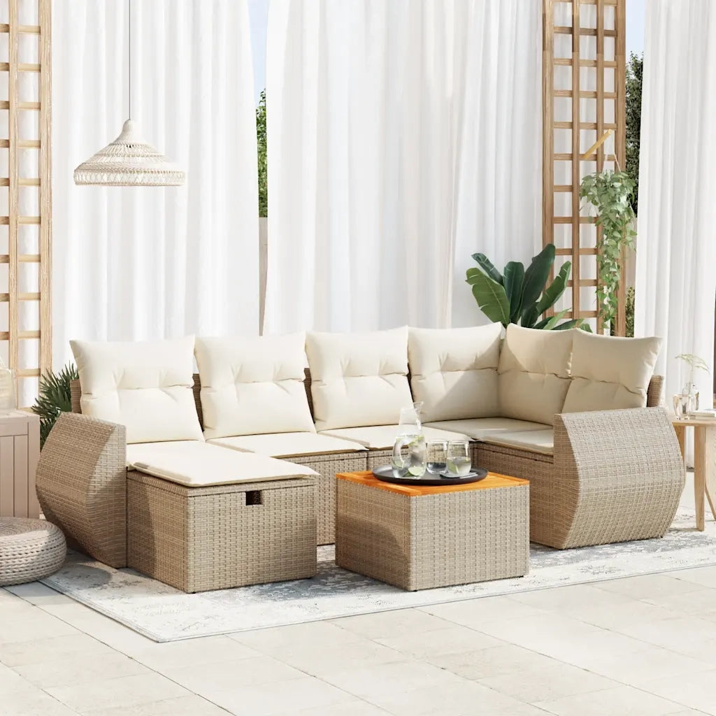 vidaXL Set Divani da Giardino 7 pz con Cuscini Beige in Polyrattan