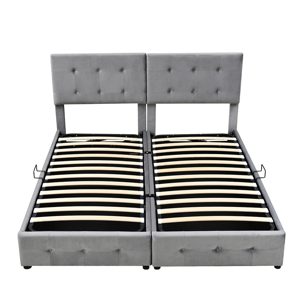 Letto imbottito con testiera - Xylo - 180x200 cm - Grigio - Tessuto velluto morbido, sistema idraulico