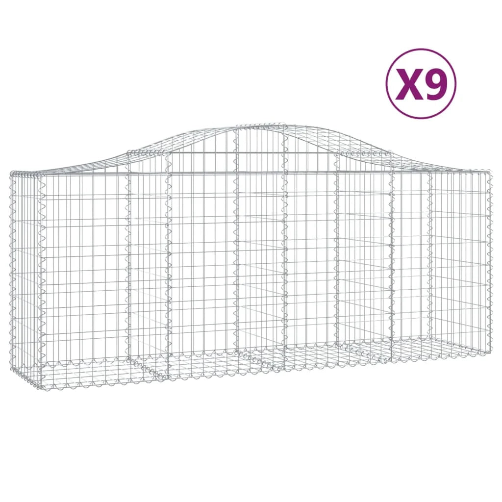 Set di 9 gabbioni ad arco per recinzione gabbia o muro di contenimento 200 x 50 x 80/100 cm ferro zincato argento 02_0041273