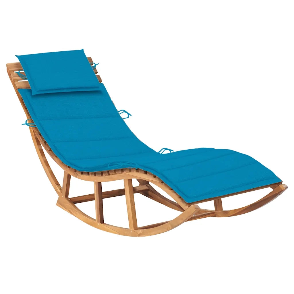 Lettino Prendisole a Dondolo con Cuscino in Massello di Teak cod mxl 67143