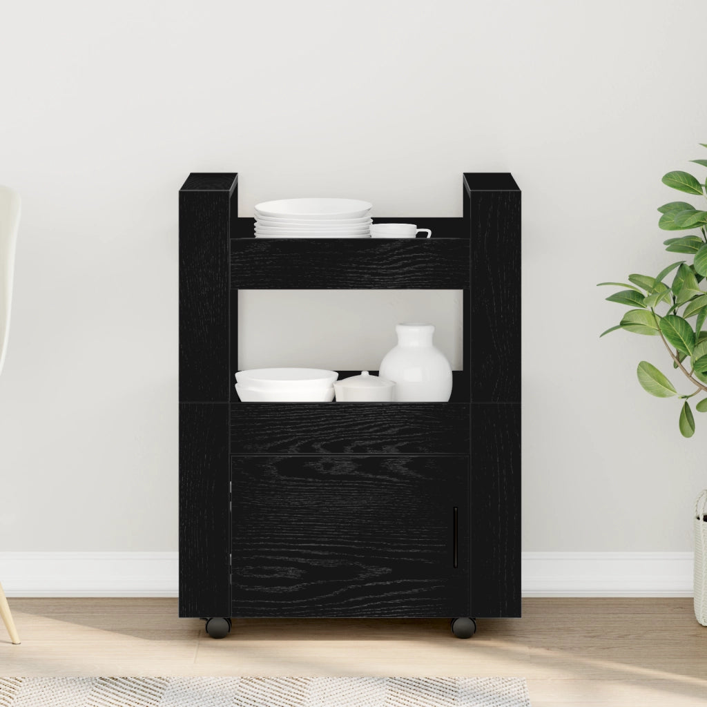 Carrello da Cucina  Nero Rovere 60x45x80 cm Legno Ingenerizzato