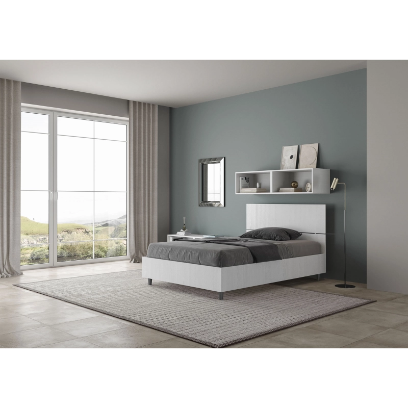 Letto 1 piazza e mezza 120x200 cm testata dritta Demas - Senza rete,Bianco Frassino