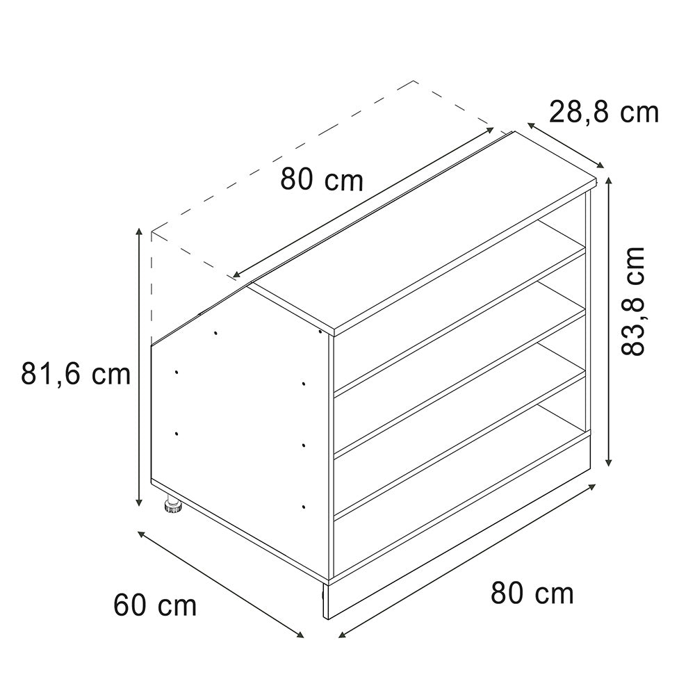 Mobile cucina sottotetto R-Line Rovere dorato/Rovere dorato 80 cm con 4 scomparti, carcassa 60 cm profondità Vicco