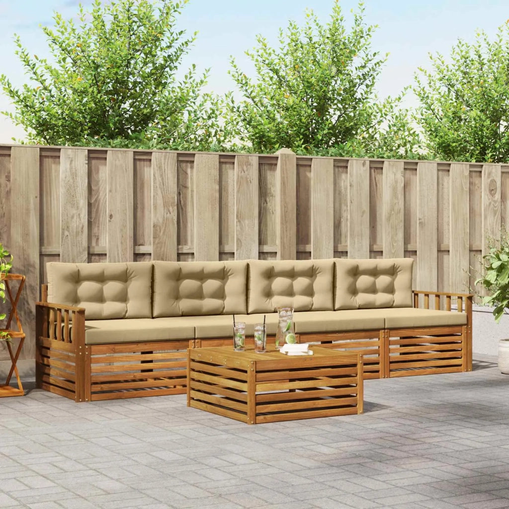 Set di divani da esterno con cuscino 5 pcs Naturale e Beige 3372973