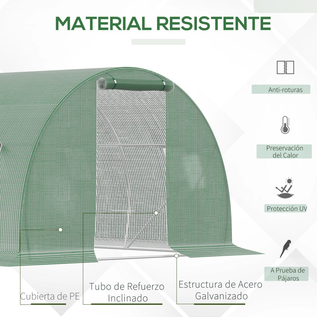 Serra Tunnel 4.5x3x2 m ¨C zephmum ¨C Verde con Pareti e Porta Arrotolabili