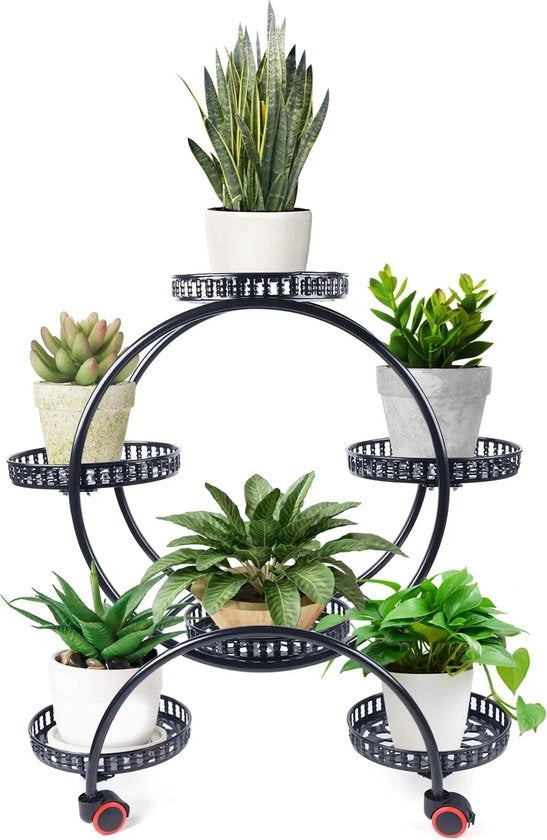 Stendardo per piante in metallo 6 strati nero per decorazione di interni - vasi per fiori - torre per piante nera