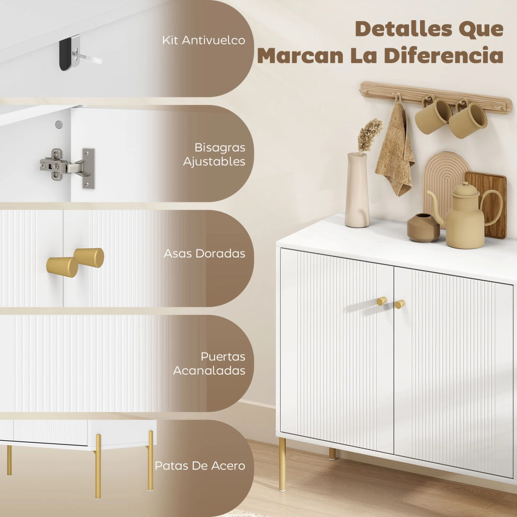 Cassettiera moderna con 2 ante e ripiani ¨C zephmum ¨C bianco effetto marmo 80x39.1x76 cm