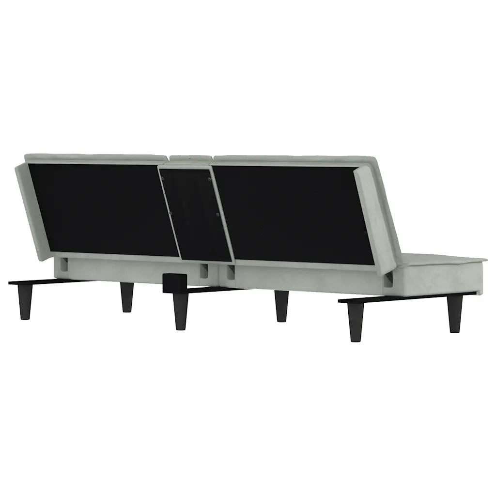 Divano Letto con Portabicchieri in Velluto Grigio Chiaro 351920