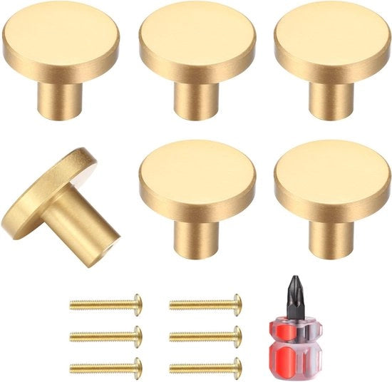 Pomelli a Sfera in Oro - 6 Pezzi, Maniglie di Apertura, Accessori Porte, Hardware Cucina, Pomelli, Acciaio Inox, Inclusi Viti per Armadio e Credenza