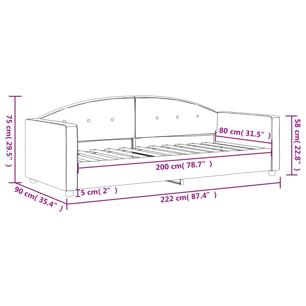 Letto da Giorno Grigio Chiaro 80x200 cm in Velluto