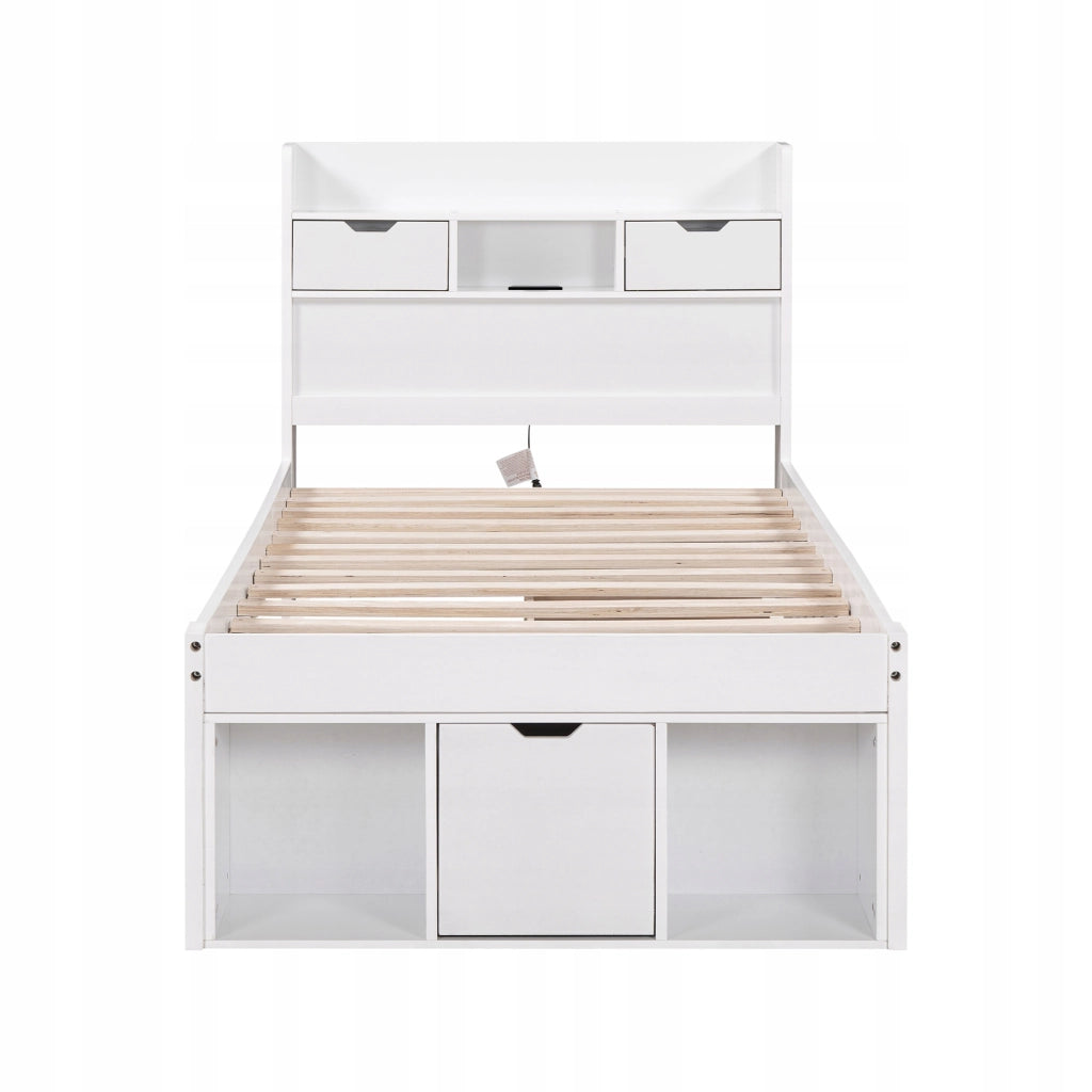 Letto singolo 90x200 - Xylo - USB, cassetti, armadio, bianco