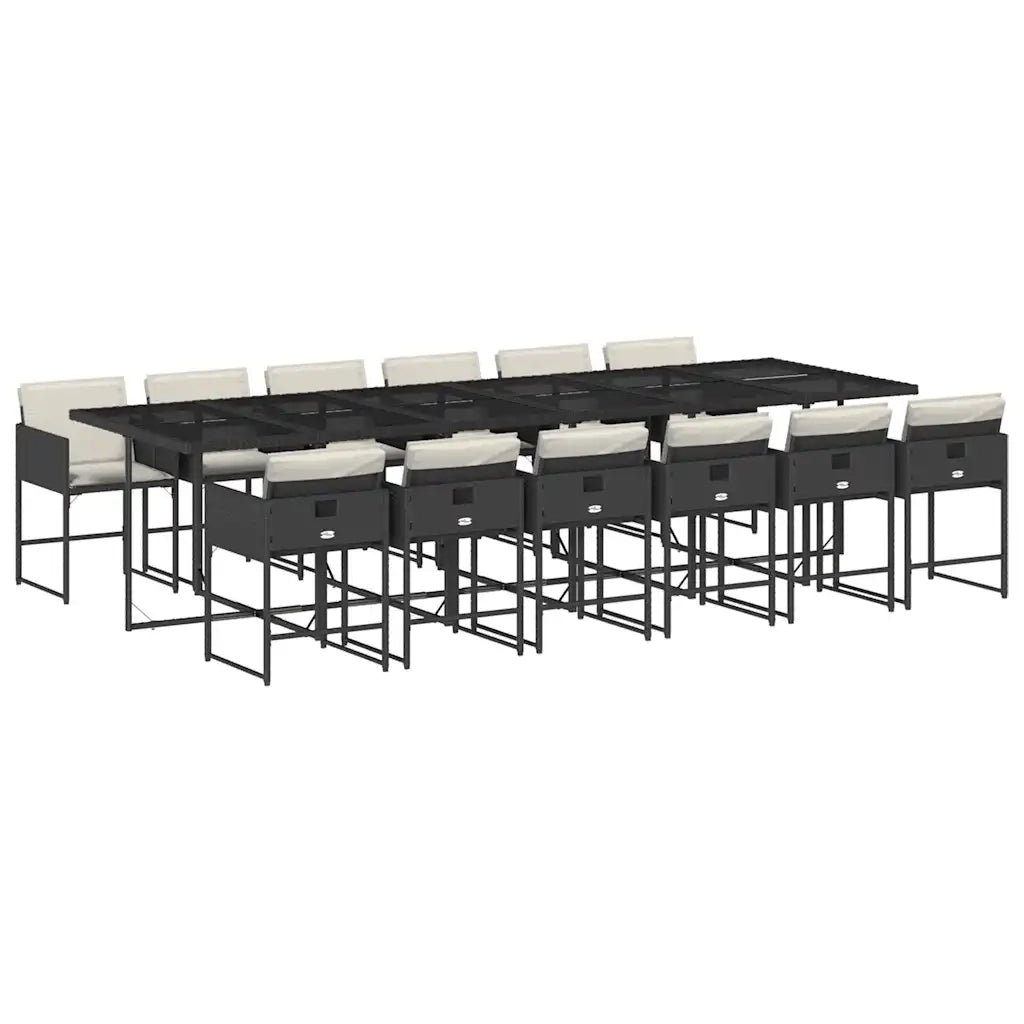Set da Pranzo da Giardino 13pz con Cuscini Nero in Polyrattan 3211302