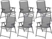 Set di 6 sedie da giardino pieghevoli con schienale, braccioli, sedie da terrazza, sedie da pranzo, fino a 150 kg, sedia pieghevole per campeggio, spiaggia, giardino, piscina, terrazza, grigio