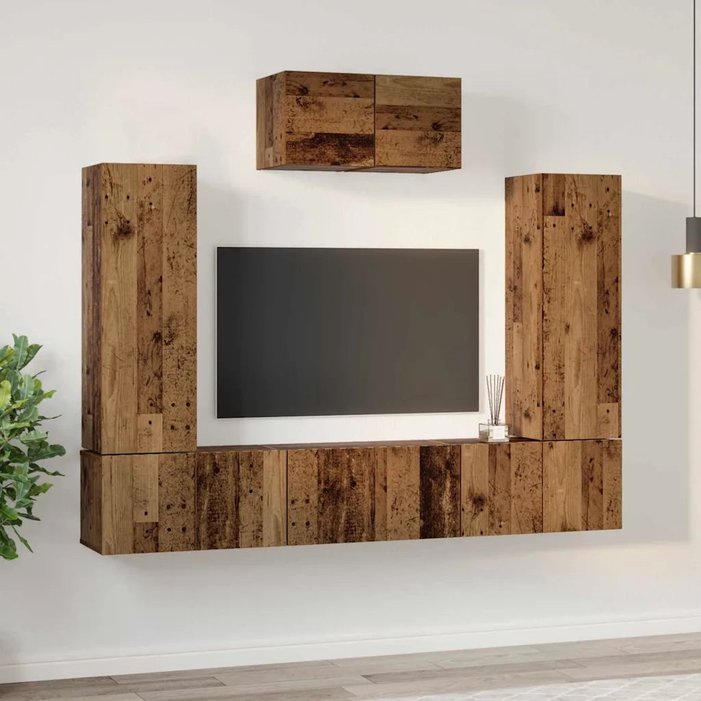 Set mobile TV 7 pz-Credenza per TV Legno vecchio Legno multistrato