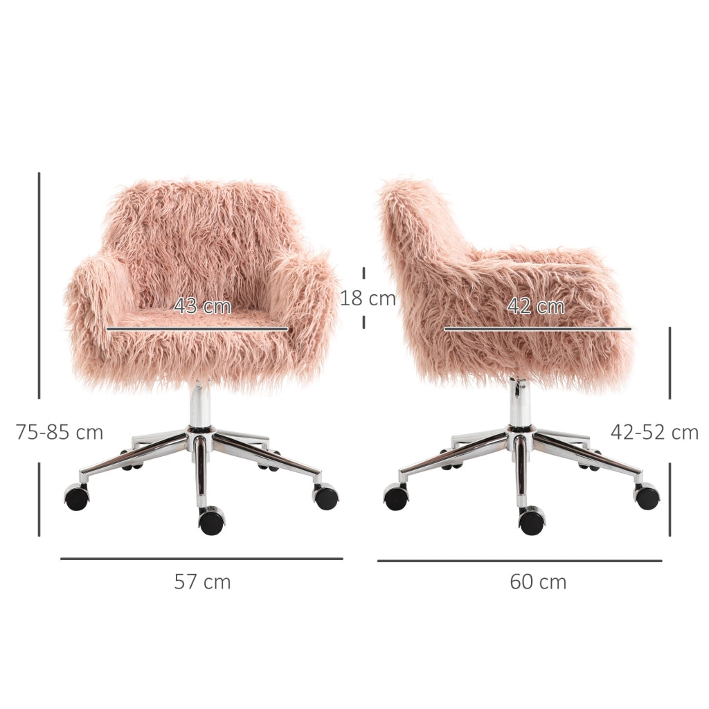 Sedia da ufficio in pelliccia sintetica con altezza regolabile, schienale ergonomico e braccioli in nylon rosa