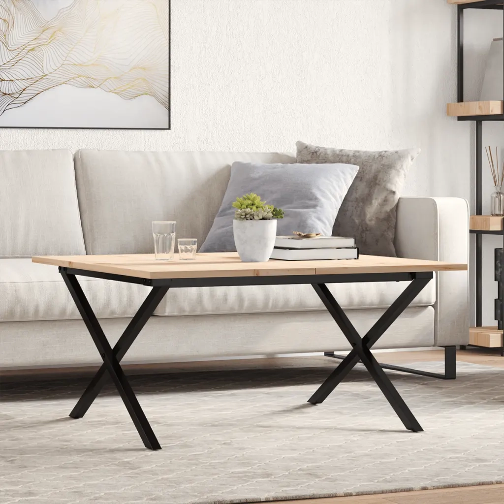 Tavolino da Salotto Telaio a X 80x80x45 cm Legno Pino e Acciaio