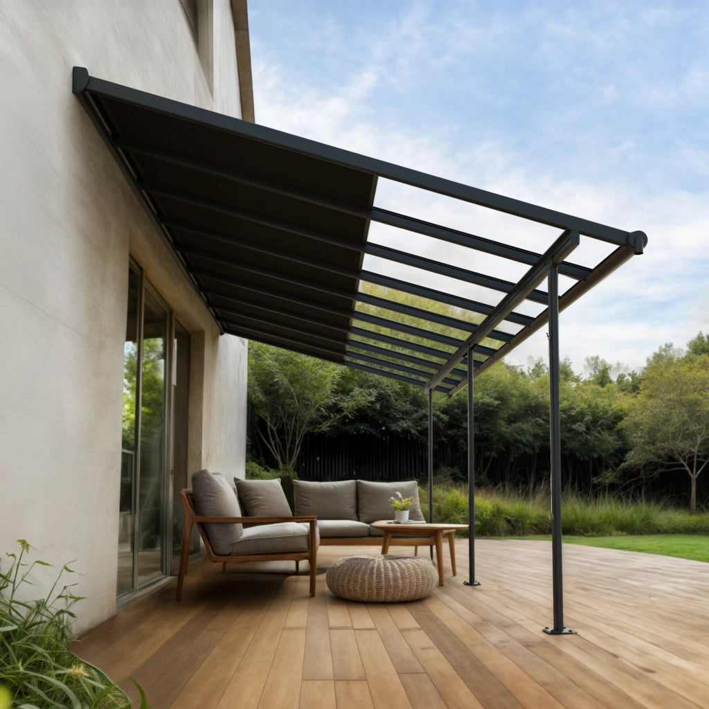 Canopia Sierra Cabrio Pergola Addossata in Alluminio 3X5.6 m Struttura grigia / Pannelli grigio opaco