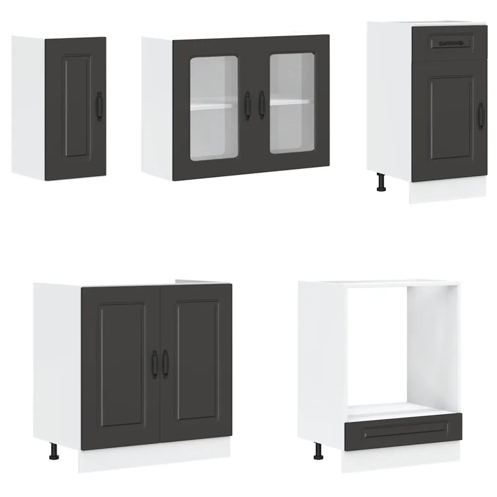 Set Mobili da Cucina 8 pz Kalmar Neri Legno Multistrato 3314792