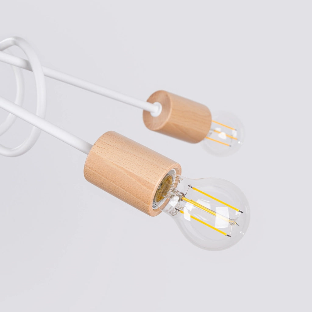 Lampadario loft ad anello bianco/legno 5xE27 Brazza