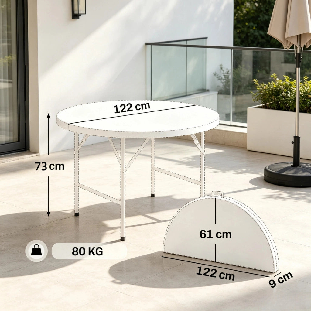 Tavolo rotondo pieghevole da esterno in HDPE e acciaio, Ø122 cm, per 6 persone