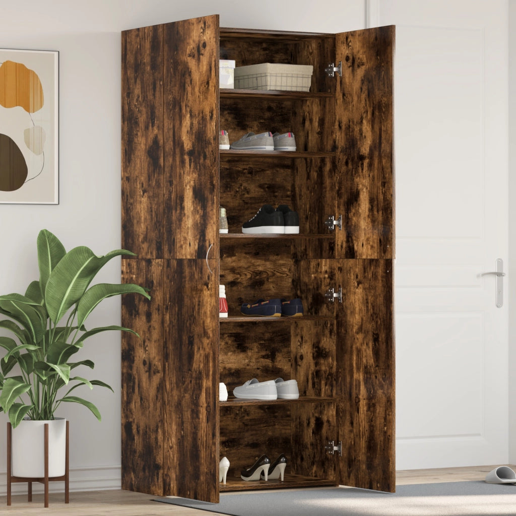 Cabinet per scarpe in rovere affumicato 80x35,5x180 cm in legno ingegnerizzato