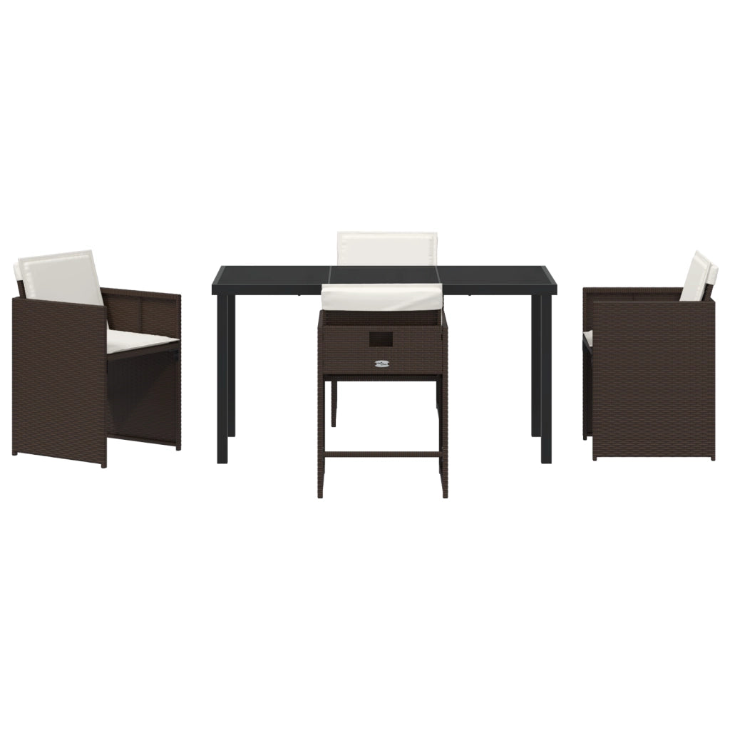 Set da Pranzo da Giardino 5 Pezzi con Cuscini Marrone Polyrattan